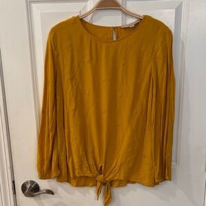 LOFT Mustard Blouse with Tie-Front